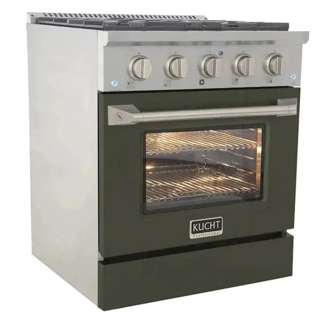 Kucht 30" Propane Range, Stainless Steel, Olive Green Oven Door, KNG301/LP-OG by Farmhouse Kitchen and Bath