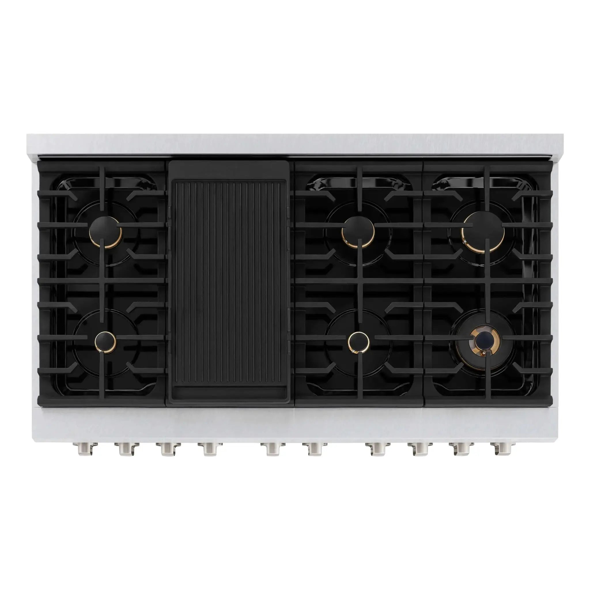 ZLINE 48"Paramount Dual Fuel Range DuraSnow® Brass Burners SDRS-BR-48 by Farmhouse Kitchen and Bath