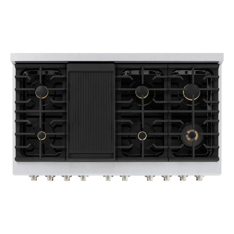ZLINE 48"Paramount Dual Fuel Range DuraSnow® Brass Burners SDRS-BR-48 by Farmhouse Kitchen and Bath