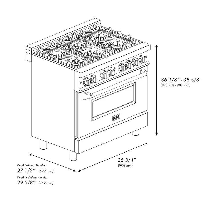 ZLINE 36" Bundle Range RA-BLM-36 & Wall Range Hood KB-36, 2KP-RABLMRH36 by Farmhouse Kitchen and Bath