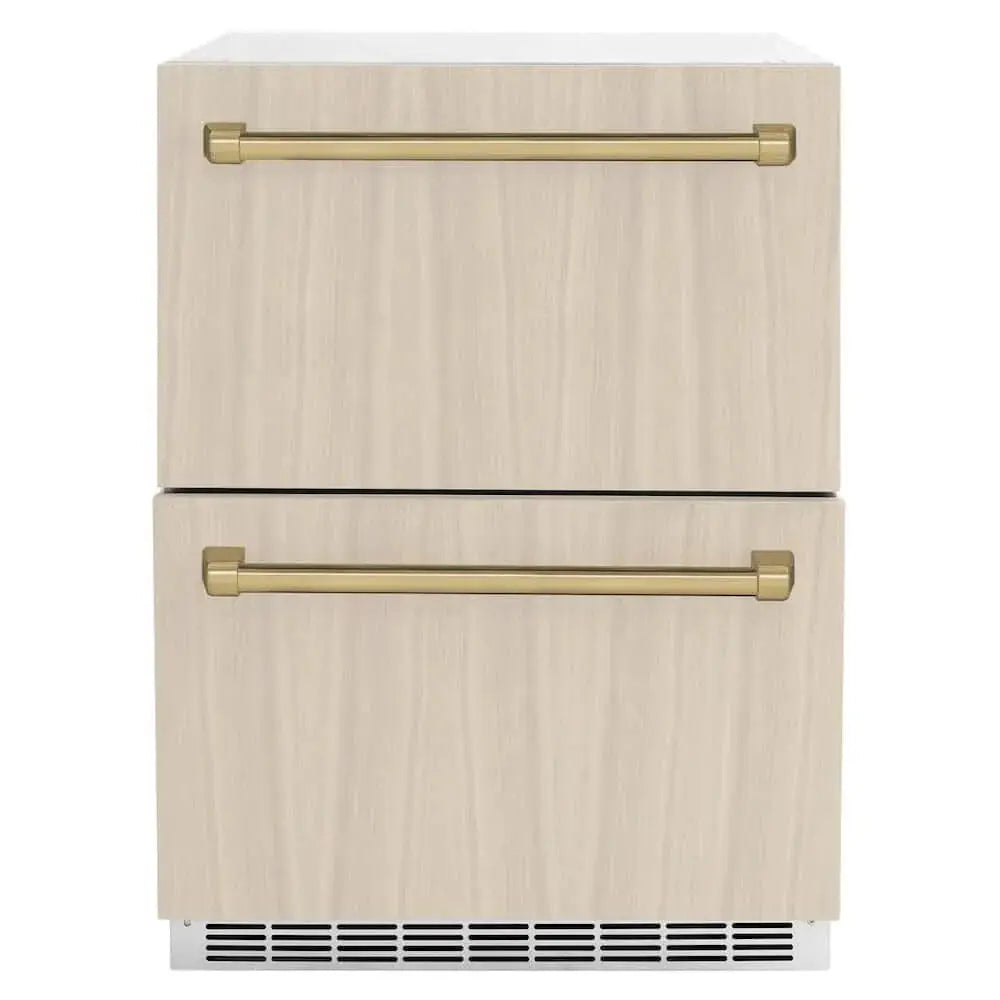 ZLINE 24" Touchstone 168 Can Outdoor-Rated Dual Refrigerator Drawer, Panel Ready Champagne Bronze, RDSPOZ-24-CB by Farmhouse Kitchen and Bath