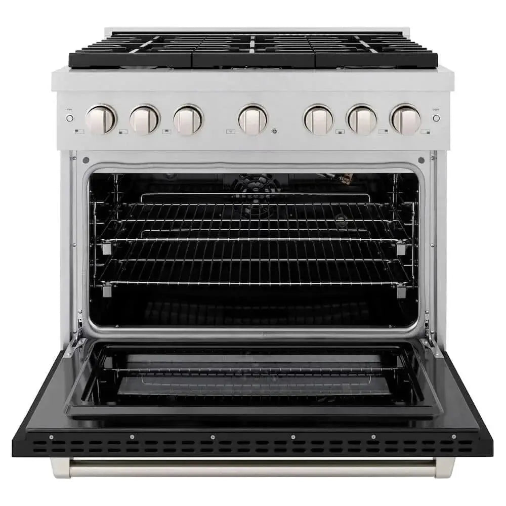 ZLINE 36"Gas Range, Convection Gas Oven, DuraSnow® Black Matte, SGRS-BLM-36 by Farmhouse Kitchen and Bath