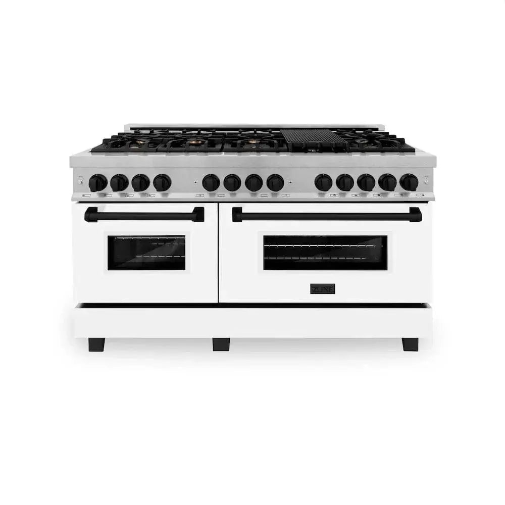 ZLINE 60"Autograph Range Dual Fuel, DuraSnow, White Door,RASZ-WM-60-MB by Farmhouse Kitchen and Bath