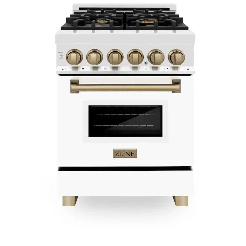 ZLINE 24" Autograph Dual Fuel Range, White Door, Bronze RAZ-WM-24-CB by Farmhouse Kitchen and Bath