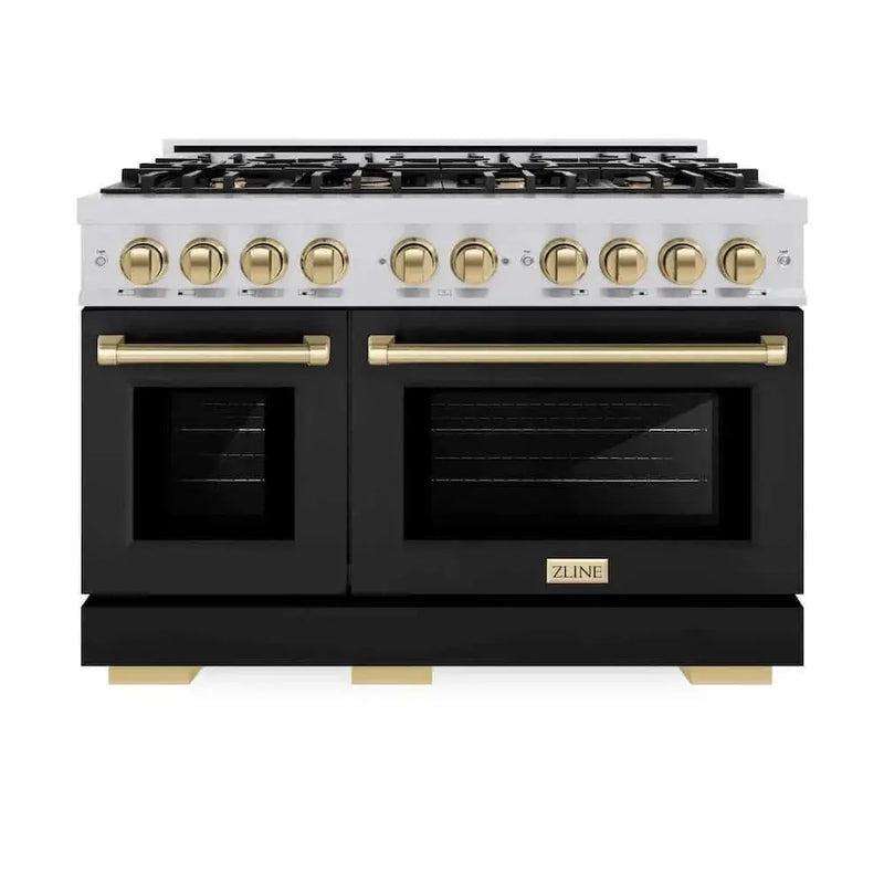 ZLINE 48" Select Dual Fuel Range Gas Cooktop Electric Convection Oven Stainless Steel Black Matte Doors Champagne Bronze HDRZ-BLM-48-CB by Farmhouse Kitchen and Bath