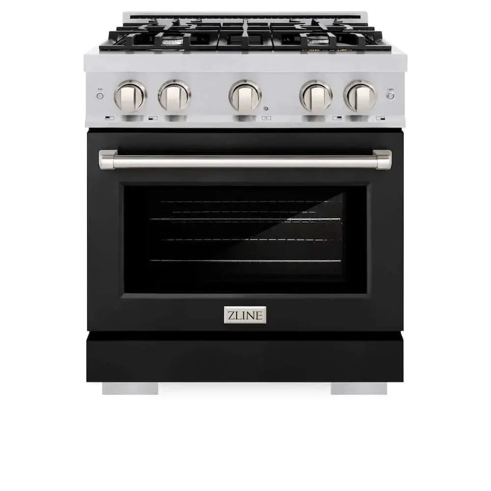 ZLINE 30" Select Dual Fuel Range Gas Cooktop Electric Convection Oven Stainless Steel Black Matte Door HDR-BLM-30 by Farmhouse Kitchen and Bath