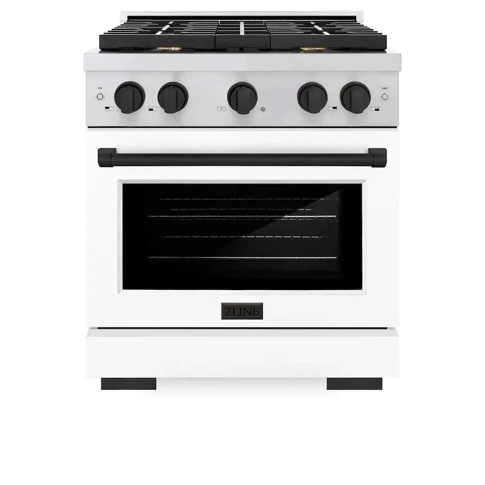 ZLINE 30"Paramount Dual Fuel Range White Matte Matte Black SDRZ-WM-30-MB by Farmhouse Kitchen and Bath
