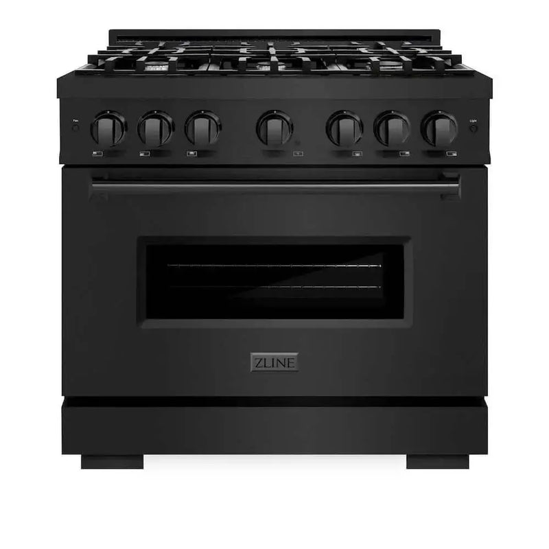 ZLINE 36" Dual Fuel Range, Gas Cooktop, Electric Convection Oven Black Stainless Steel, CDRB-36 by Farmhouse Kitchen and Bath