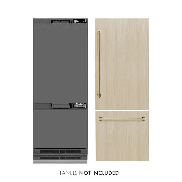 ZLINE 30" Panel Ready Built-In Bottom Freezer Refrigerator,Water Dispenser, Ice Maker,Graphite Gray, Gold GRBIVZ-30-G