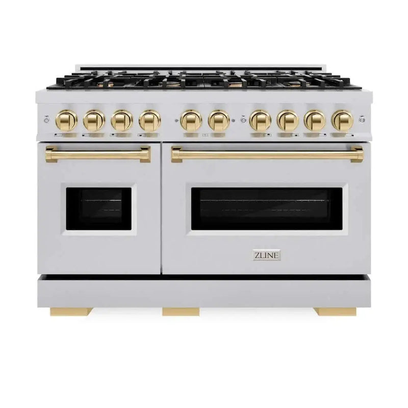 ZLINE 48" Dual Fuel Range, Gas Cooktop, Electric Convection Oven Stainless Steel, Gold CDRZ-48-G by Farmhouse Kitchen and Bath