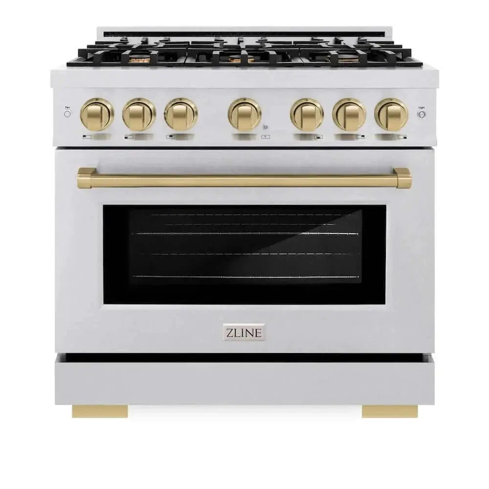 ZLINE 36" Select Dual Fuel Range Gas Cooktop Electric Convection Oven DuraSnow® Stainless Steel Champagne Bronze HDRSZ-36-CB by Farmhouse Kitchen and Bath
