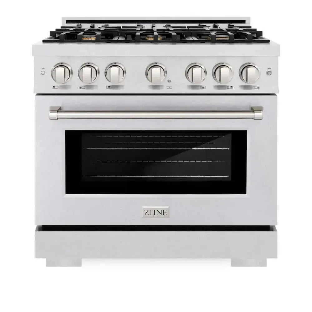ZLINE 36" Select Dual Fuel Range Gas Cooktop Electric Convection Oven DuraSnow® Stainless Steel Brass Burners HDRS-BR-36 by Farmhouse Kitchen and Bath