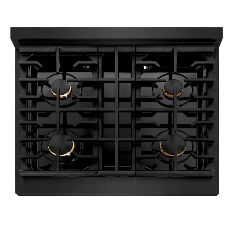 ZLINE 30"Paramount Dual Fuel Range Black Stainless Steel, Gold SDRBZ-30-G by Farmhouse Kitchen and Bath