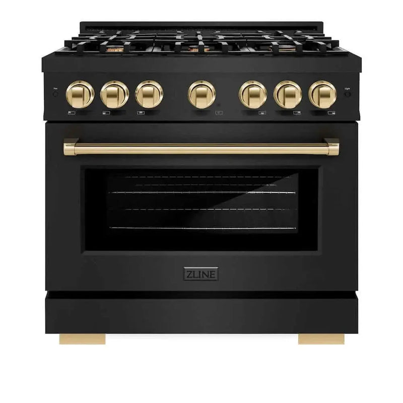 ZLINE 36" Select Gas Range Convection Gas Oven Black Stainless Steel Gold HGRBZ-36-G by Farmhouse Kitchen and Bath