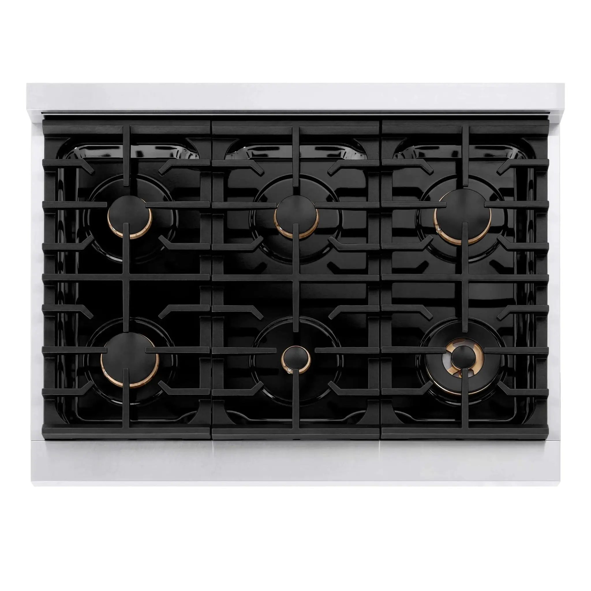 ZLINE 36"Paramount Dual Fuel Range DuraSnow® White Matte, Gold SDRSZ-WM-36-G by Farmhouse Kitchen and Bath