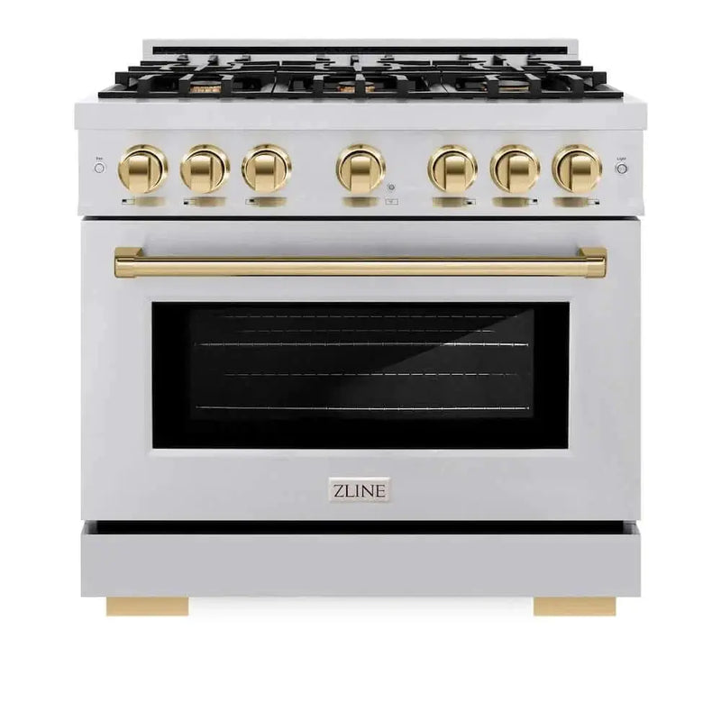 ZLINE 36" Select Dual Fuel Range Gas Cooktop Electric Convection Oven Stainless Steel Gold HDRZ-36-G by Farmhouse Kitchen and Bath