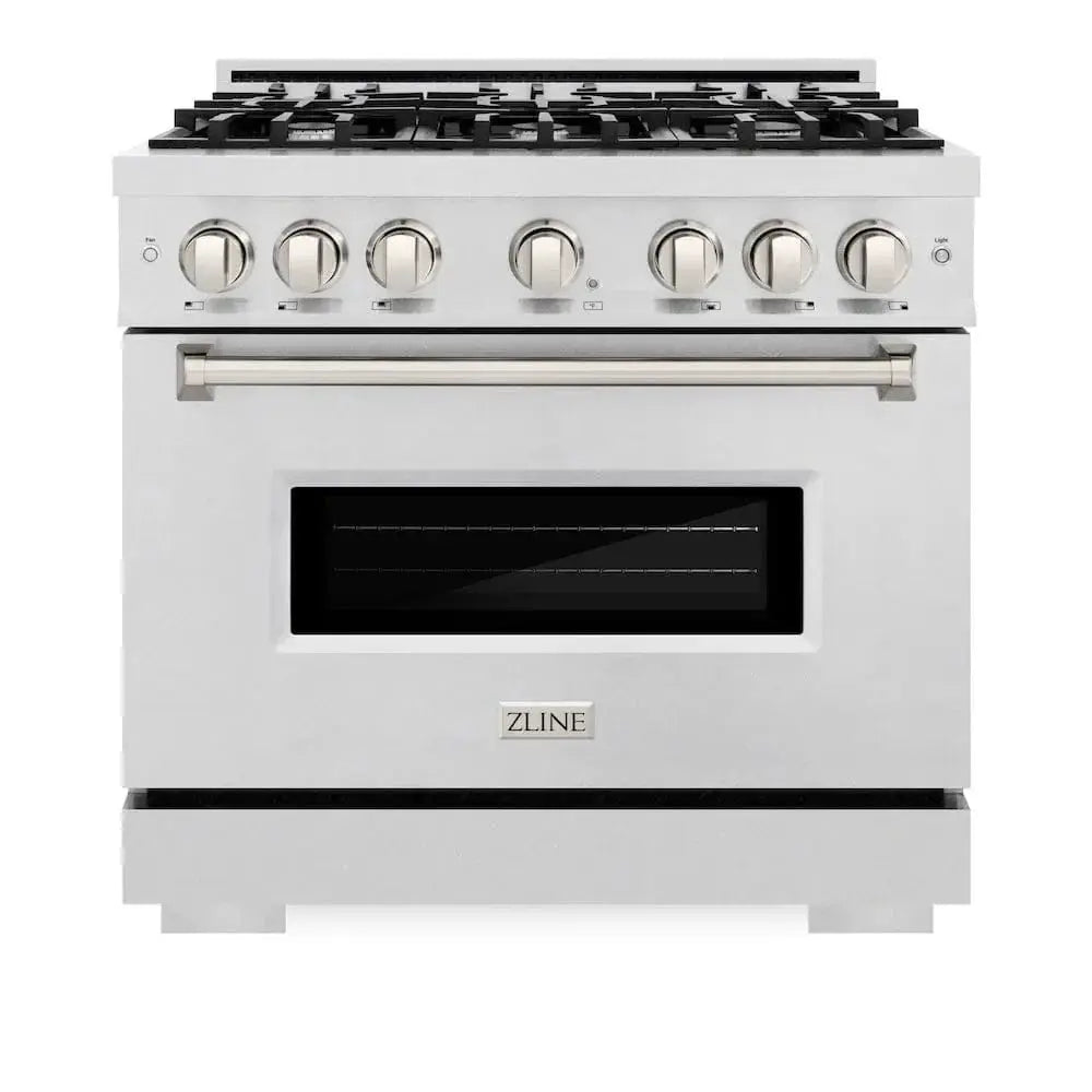 ZLINE 36" Dual Fuel Range, Gas Cooktop, Electric Convection Oven DuraSnow® Stainless Steel, CDRS-36 by Farmhouse Kitchen and Bath