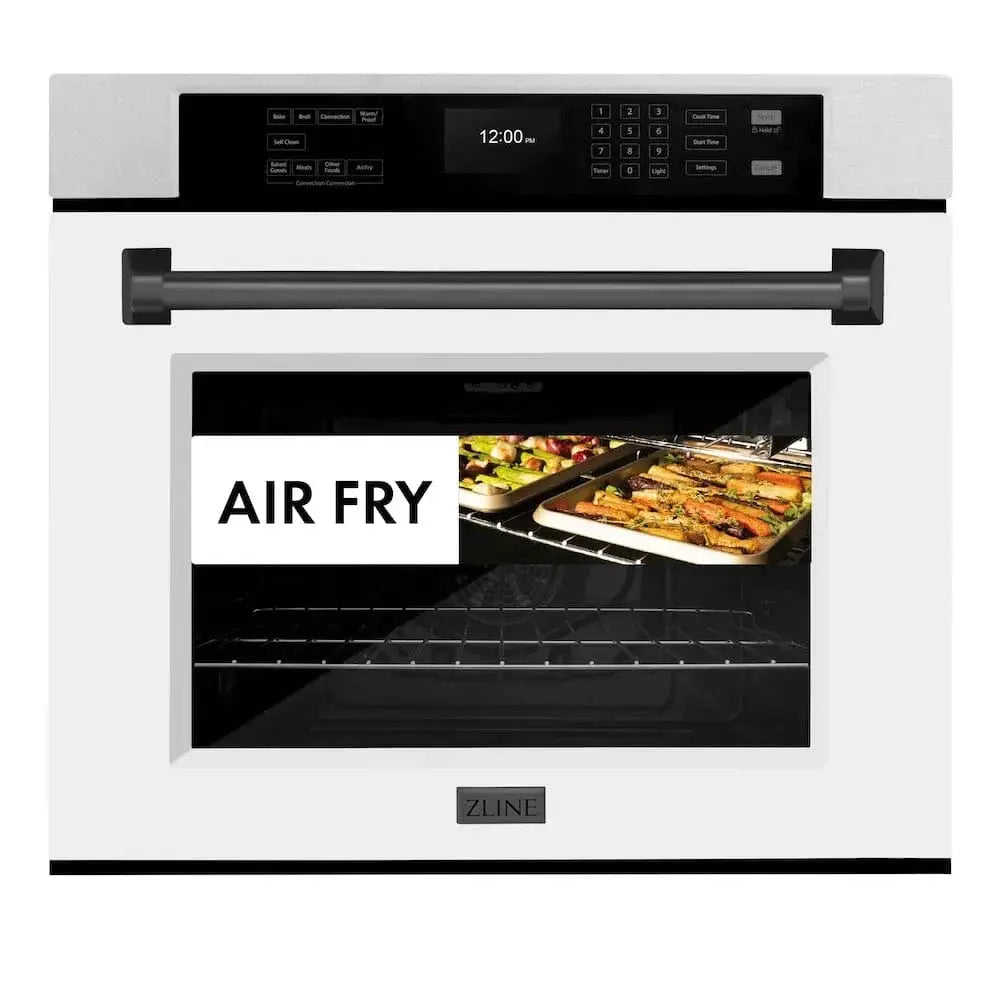 ZLINE 30"Professional True Convection Single Wall Oven, Air Fry, Self Clean, DuraSnow® White Matte, Matte Black WASSZ-WM-30-MB by Farmhouse Kitchen and Bath