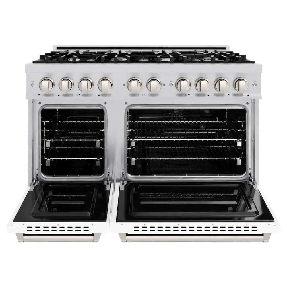 ZLINE 48" Dual Fuel Range, Gas Cooktop, Electric Convection Oven Stainless Steel, White Matte Door CDR-WM-48 by Farmhouse Kitchen and Bath