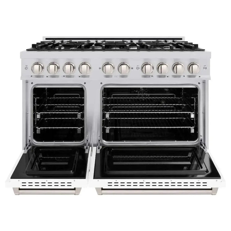 ZLINE 48" Dual Fuel Range, Gas Cooktop, Electric Convection Oven Stainless Steel, White Matte Door CDR-WM-48 by Farmhouse Kitchen and Bath