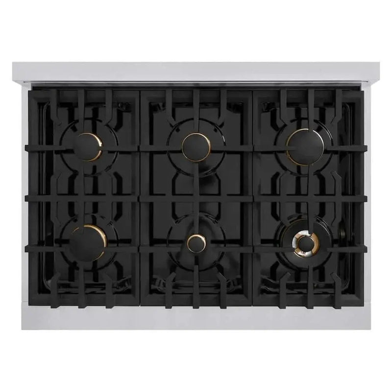 ZLINE 36" Classic Gas Range, Convection Gas Oven Stainless Steel, Gold CGRZ-36-G by Farmhouse Kitchen and Bath