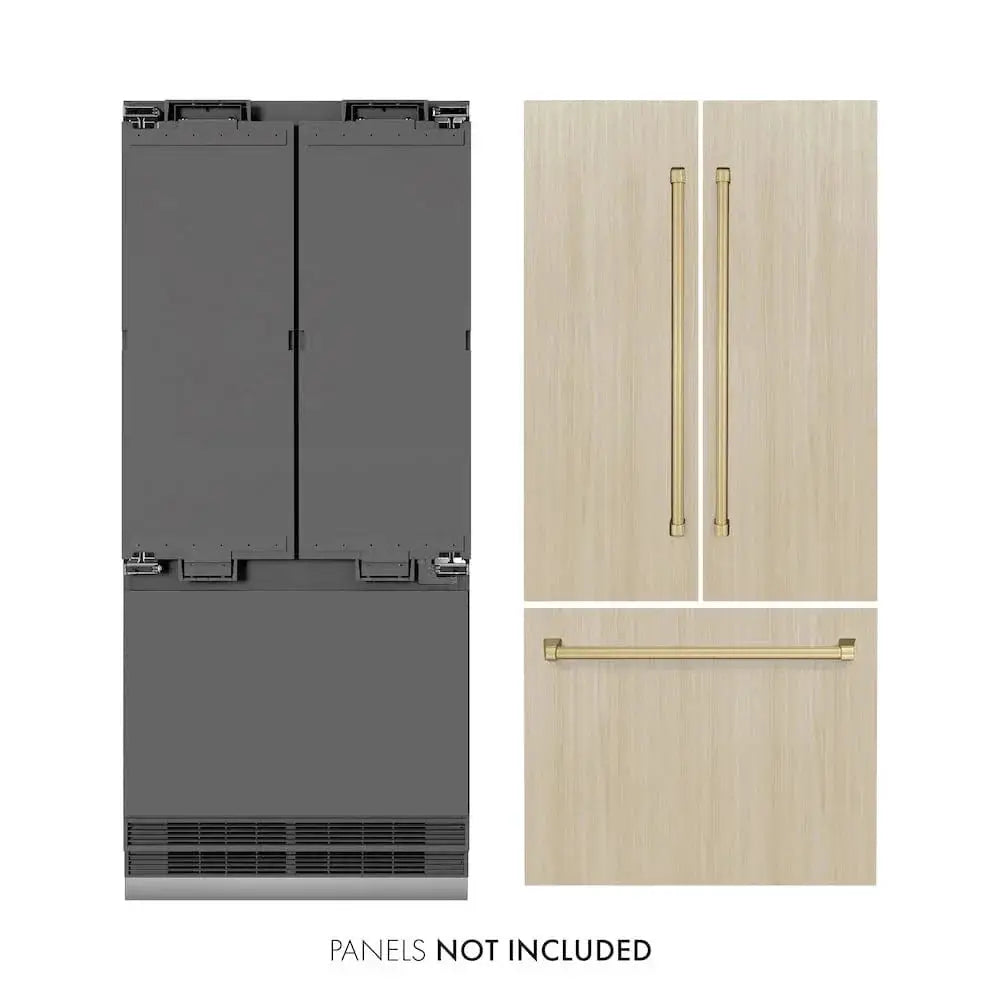ZLINE 36" Panel Ready Built-In Bottom Freezer Refrigerator,Water Dispenser, Ice Maker,Graphite Gray, Champagne Bronze GRBIVZ-36-CB by Farmhouse Kitchen and Bath