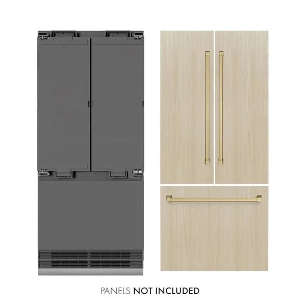 ZLINE 36" Panel Ready Built-In Bottom Freezer Refrigerator,Water Dispenser, Ice Maker,Graphite Gray, Champagne Bronze GRBIVZ-36-CB