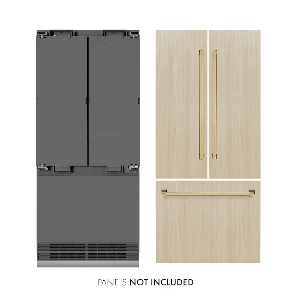ZLINE 36" Panel Ready Built-In Bottom Freezer Refrigerator,Water Dispenser, Ice Maker,Graphite Gray, Gold GRBIVZ-36-G by Farmhouse Kitchen and Bath