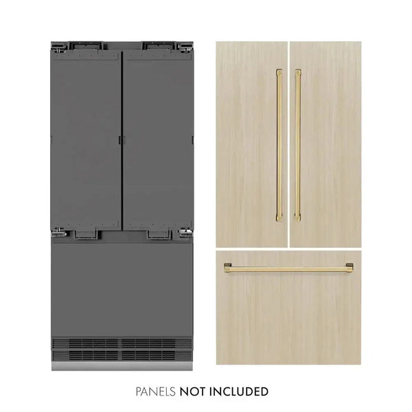 ZLINE 36" Panel Ready Built-In Bottom Freezer Refrigerator,Water Dispenser, Ice Maker,Graphite Gray, Gold GRBIVZ-36-G