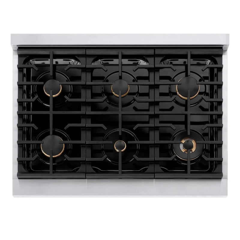 ZLINE 36"Paramount Dual Fuel Range Stainless Steel Gold SDRZ-36-G by Farmhouse Kitchen and Bath