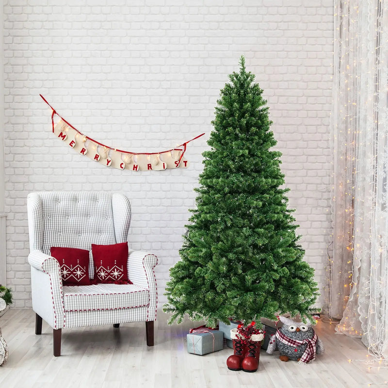 6/7/8 Feet Hinged Christmas Tree with PVC Branch Tips Warm White LED Lights by DirectDeals