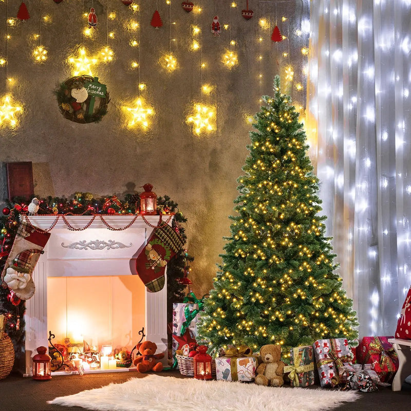 6/7/8 Feet Hinged Christmas Tree with PVC Branch Tips Warm White LED Lights by DirectDeals