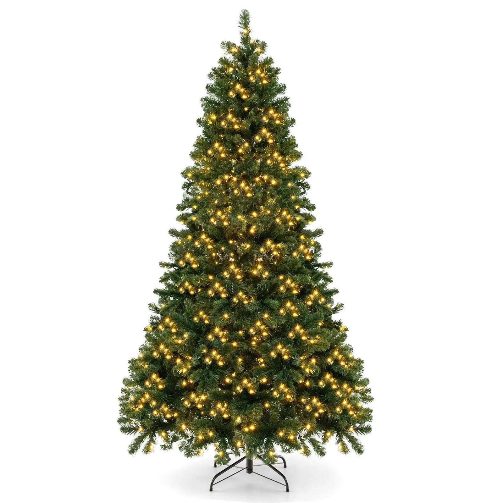 6/7/8 Feet Hinged Christmas Tree with PVC Branch Tips Warm White LED Lights by DirectDeals
