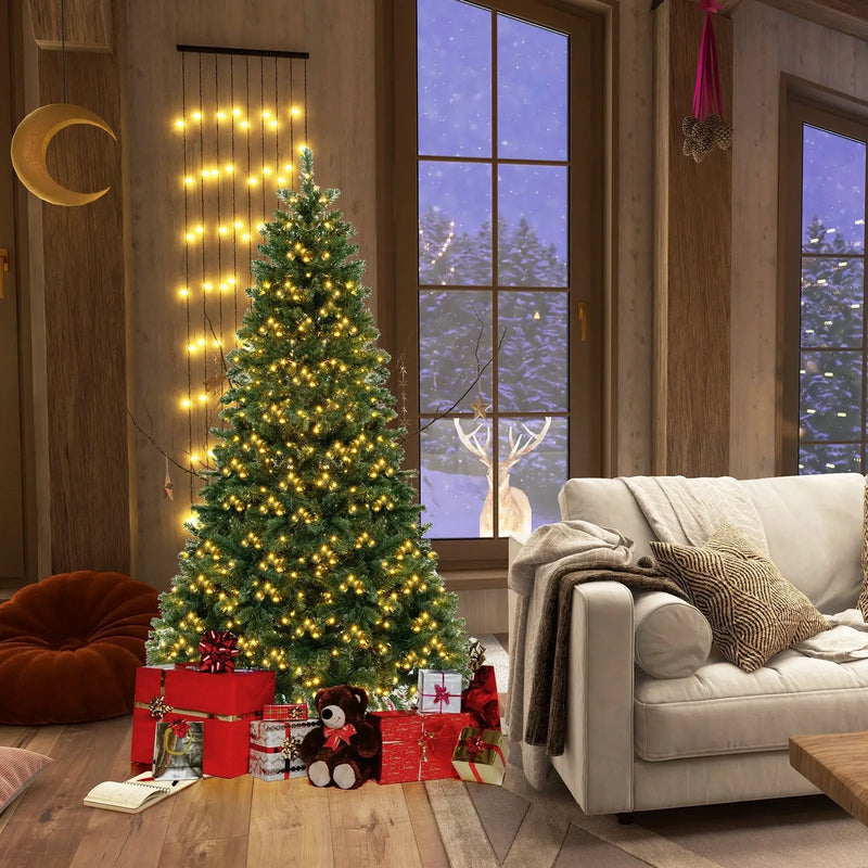 6/7/8 Feet Hinged Christmas Tree with PVC Branch Tips Warm White LED Lights by DirectDeals