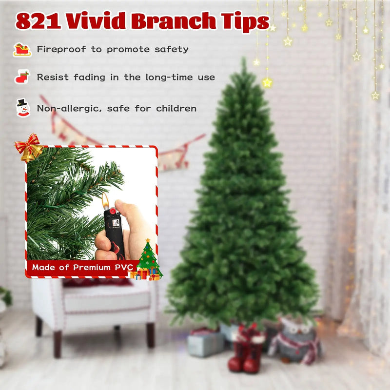 6/7/8 Feet Hinged Christmas Tree with PVC Branch Tips Warm White LED Lights by DirectDeals