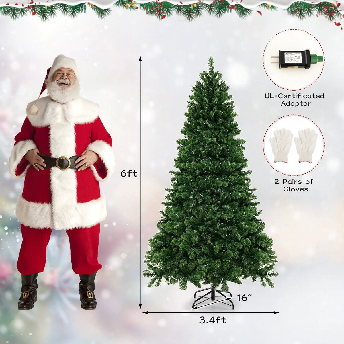 6/7/8 Feet Hinged Christmas Tree with PVC Branch Tips Warm White LED Lights by DirectDeals