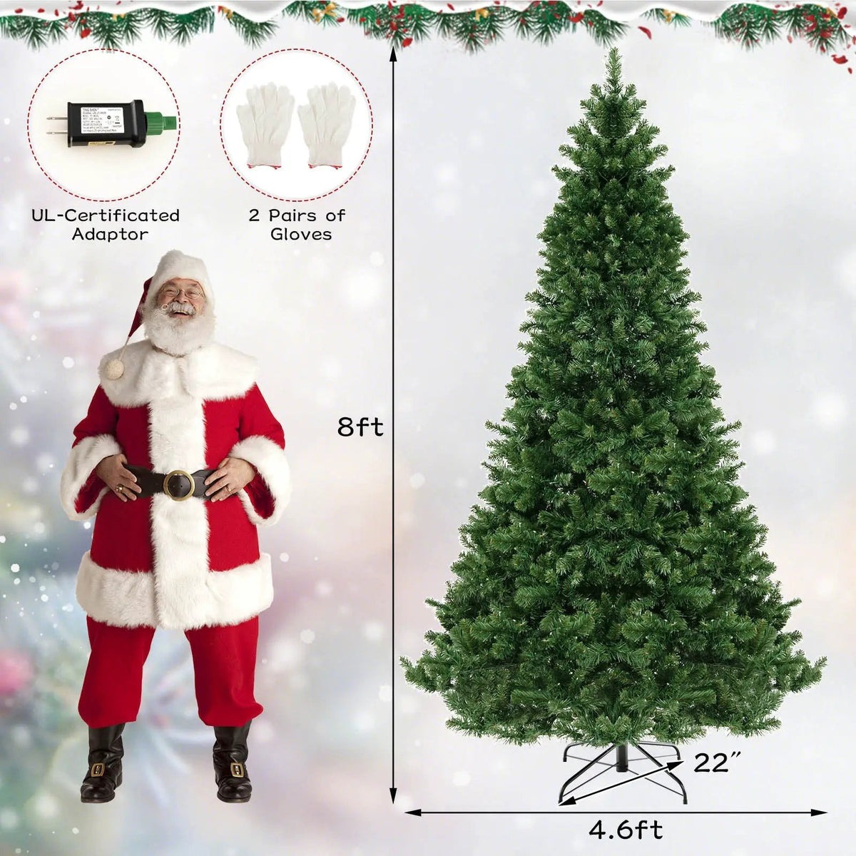 6/7/8 Feet Hinged Christmas Tree with PVC Branch Tips Warm White LED Lights by DirectDeals