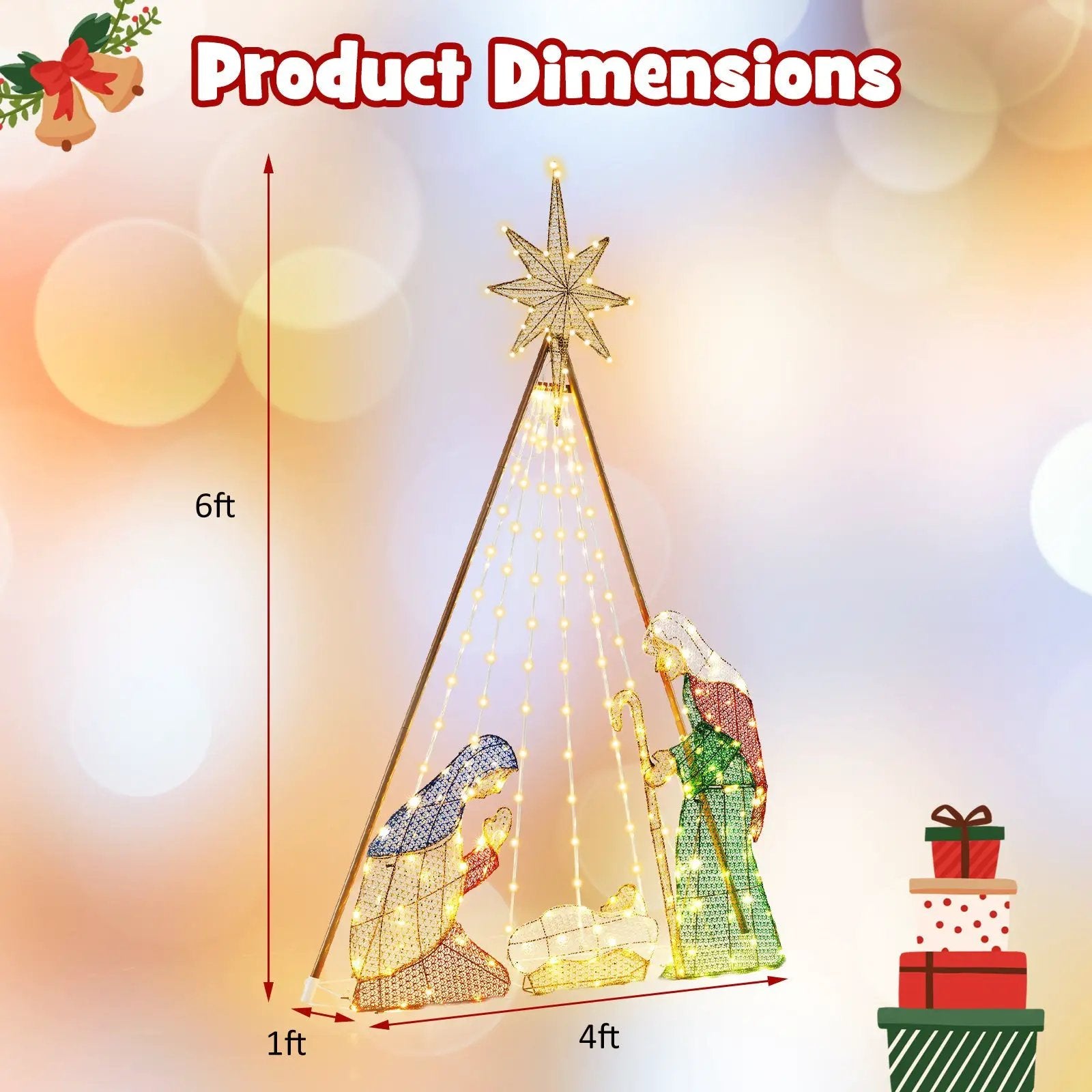 6 Feet Pre-Lit Nativity Scene Set with 240 Warm White LED Lights by DirectDeals