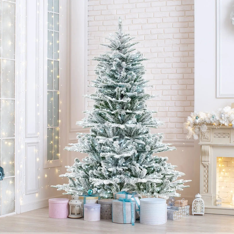 6 Feet Snow Flocked Artificial Christmas Tree with Cool White LED Lights by DirectDeals