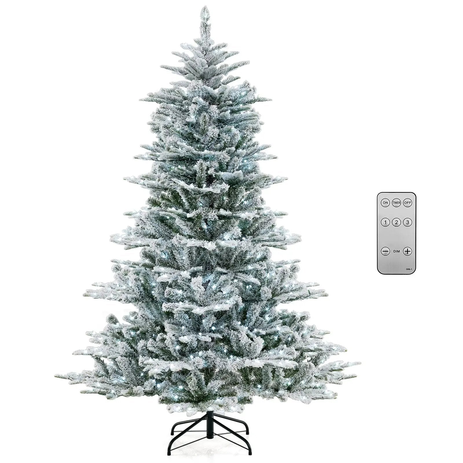 6 Feet Snow Flocked Artificial Christmas Tree with Cool White LED Lights by DirectDeals