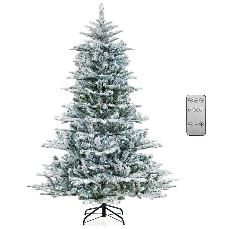 6 Feet Snow Flocked Artificial Christmas Tree with Cool White LED Lights by DirectDeals
