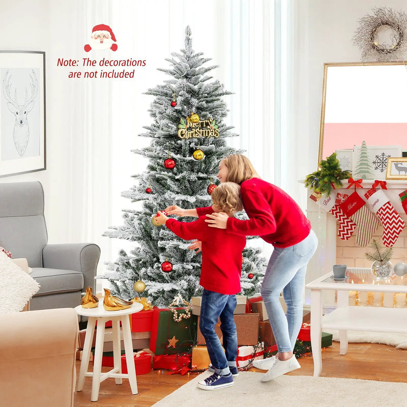 6 Feet Snow Flocked Artificial Christmas Tree with Cool White LED Lights by DirectDeals