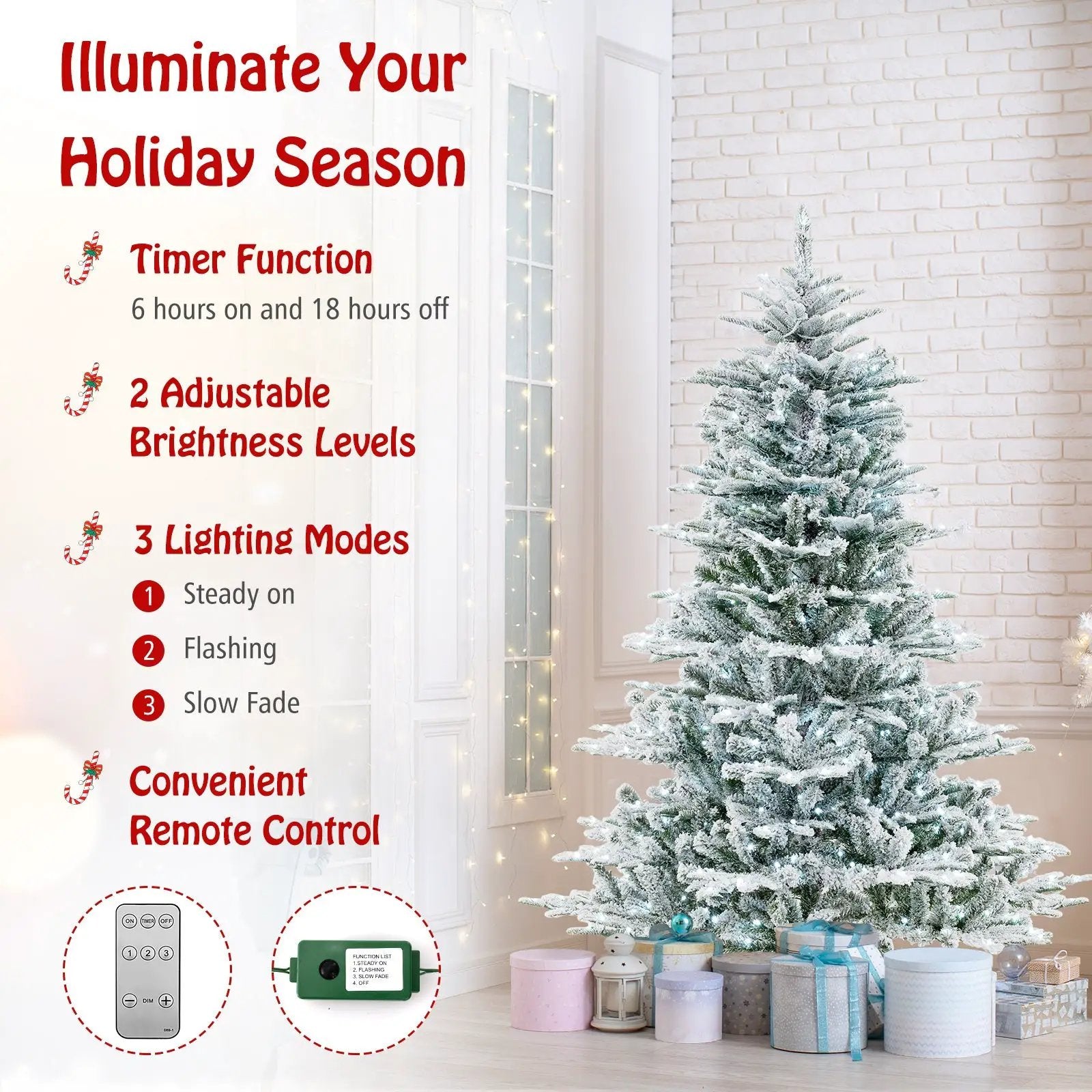 6 Feet Snow Flocked Artificial Christmas Tree with Cool White LED Lights by DirectDeals