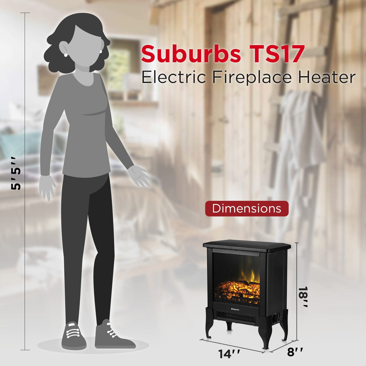 Suburbs TS17 Electric Fireplace Stove Heater by TURBRO