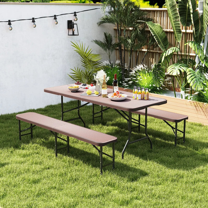6 ft Plastic Folding Bench with 1320 LBS Capacity and Handle-Brown by DirectDeals