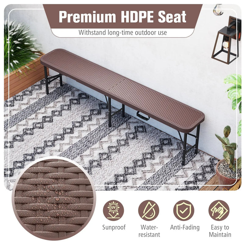 6 ft Plastic Folding Bench with 1320 LBS Capacity and Handle-Brown by DirectDeals