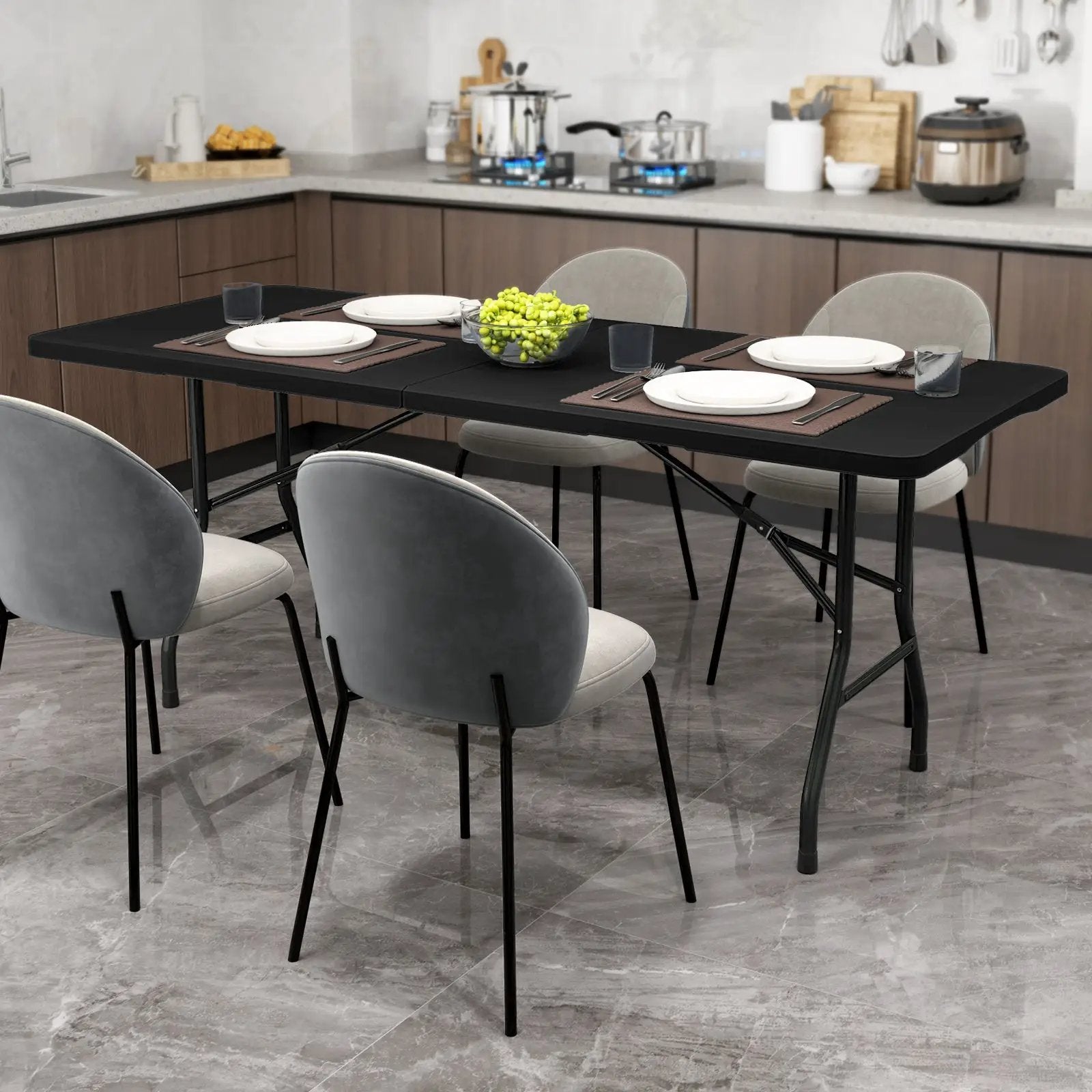6 ft Portable Folding Table 350 LBS Fold-in-Half Table with HDPE Tabletop by DirectDeals