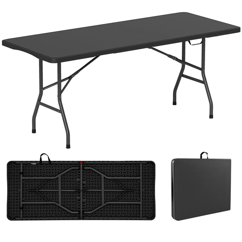 6 ft Portable Folding Table 350 LBS Fold-in-Half Table with HDPE Tabletop by DirectDeals