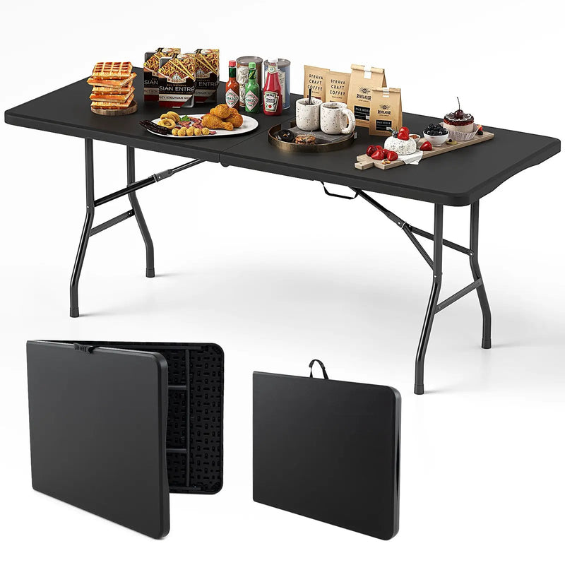 6 ft Portable Folding Table 350 LBS Fold-in-Half Table with HDPE Tabletop by DirectDeals