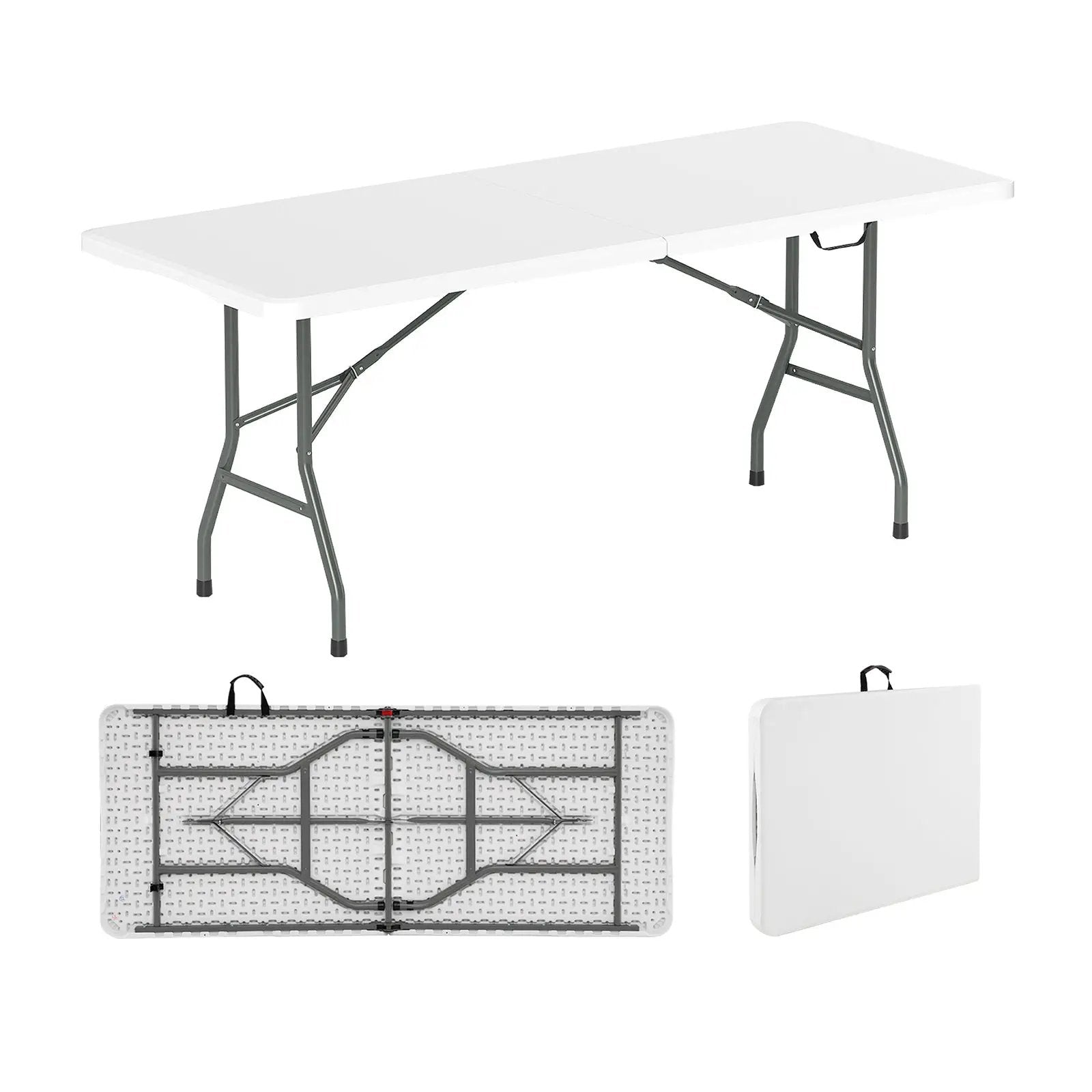6 ft Portable Folding Table 350 LBS Fold-in-Half Table with HDPE Tabletop by DirectDeals